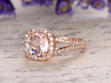 2ct Round Cut Peach Morganite Diamond Halo Split Shank Ring 14k Rose Gold Finish