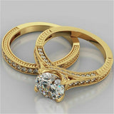 2Ct Round Cut DVVS1 Diamond Bridal Set Vintage Milgrain 14K Yellow Gold Finish