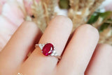 1.5ct Oval Cut Pink Ruby Engagement Ring 14k White Gold Finish Trilogy Promise