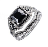 4Ct Princess Black Diamond Bridal Set Halo Ring Twist Band 14K White Gold Finish