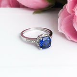 2Ct Cushion Cut Blue Sapphire Diamond Floral Engagement Ring 14K White Gold Over