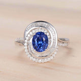 3ct Oval Cut Blue Sapphire Engagement Ring Swirl Art Deco 14k White Gold Finish