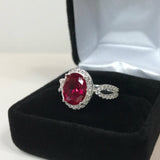 2ct Oval Cut Pink Ruby Halo Split Band Engagement Ring 14k White Gold Finish