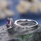 1Ct Round Cut Purple Amethyst Solitaire Engagement Ring 18K White Gold Finish