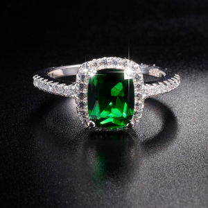 2ct Cushion Cut Green Emerald Engagement Ring 14k White Gold Finish Halo Design