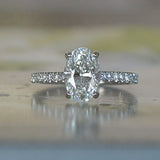 1.2ct Oval Cut VVS1D Diamond Round Accents Engagement Ring 14k White Gold Finish