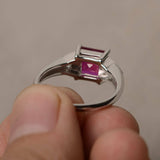 2ct Asscher Cut Pink Ruby Trilogy Wedding Engagement Ring 14k White Gold Finish