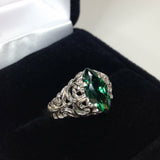 1ct Marquise Cut Green Emerald Wide Filigree Engagement Ring 14k White Gold Over