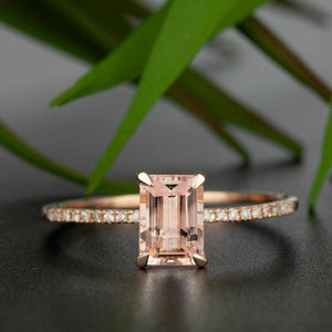 1.3ct Emerald Cut Peach Morganite Engagement Ring 18k Rose Gold Finish Solitaire