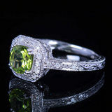 2ct Round Cut Green Peridot Milgrain Halo Engagement Ring 14k White Gold Finish