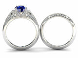 4ct Round Sapphire Vintage Inspired Filigree Bridal Set Ring 14k White Gold Over