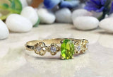 1.3ct Engagement Ring Oval Cut Green Peridot Milgrain Floral 14k YellowGold Over