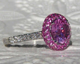 2.2ct Round Cut Pink Sapphire Double Halo Engagement Ring 14k White Gold Finish