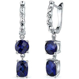 2Ct Cushion Round Cut Blue Sapphire Bamboo Drop Earrings 14K White Gold Finish