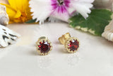 1.2ct Round Cut Red Garnet Crown Solitaire Stud Earrings 14k Yellow Gold Finish