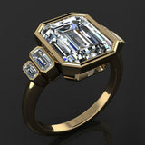 3.5ct Emerald Cut Diamond Engagement Ring 14k Yellow Gold Over 5 Stone Bezel Set