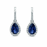 2Ct Pear Cut Blue Sapphire Diamond Women Halo Drop Earring 14K White Gold Finish