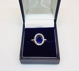 3ct Oval Cut Blue Sapphire Engagement Ring 14k White Gold Finish Princess Diana