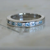 2ct Princess Cut Blue Aquamarine Wedding Band Half Eternity 14k WhiteGold Finish