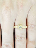 1ct Round Diamond Engagement Ring Hexagon Solitaire Milgrain 14k YellowGold Over