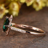 1ct Cushion Cut Green Emerald Engagement Ring Solitaire Floral 14k RoseGold Over