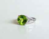 2ct Engagement Ring Round Cut Green Peridot Split Shank 14k White Gold Finish