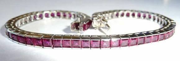 15ct Princess Cut Pink Ruby Elegant Women Tennis Bracelet 14k White Gold Finish