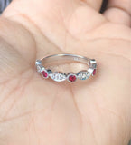 1ct Round Pink Sapphire Half Eternity Vintage Wedding Band 14k White Gold Over