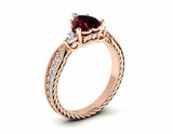 1.5ct Heart Cut Red Garnet Milgrain Trilogy Solitaire Ring 14k Rose Gold Finish