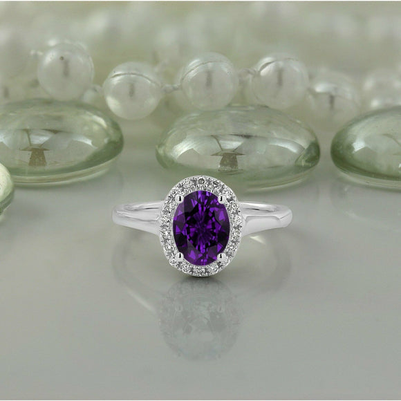 1.5Ct Oval Cut Amethyst Diamond Classic Halo Engagement Ring 14K White Gold Over