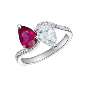 3Ct Pear Cut Pink Ruby Diamond Two Stone Engagement Ring 14K White Gold Finish