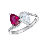 3Ct Pear Cut Pink Ruby Diamond Two Stone Engagement Ring 14K White Gold Finish