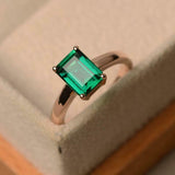 1.5ct Green Emerald Cut Engagement Ring 4 Prong Solitaire 14k Rose Gold Finish