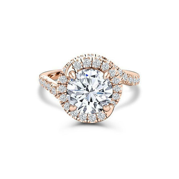 Swirl Twist Solitaire Engagement Ring 2ct Round Cut Diamond 14k Rose Gold Finish