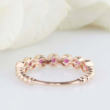 1ct Round Cut Pink Ruby Wedding Band Milgrain Half Eternity 14k Rose Gold Finish