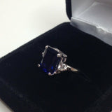 1.3ct Emerald Cut Blue Sapphire Side Diamond Engagement Ring 14k White Gold Over