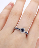 1.5ct Round Cut Blue Sapphire Diamond Halo Accents Ring 14k White Gold Finish