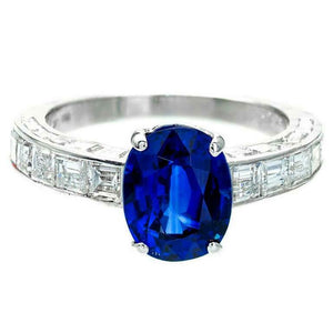 2ct Oval Cut Blue Sapphire Engagement Ring Accents Solitaire 14k White Gold Over