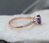 1.5ct Oval Cut Purple Amethyst Engagement Ring Hidden Halo 14k Rose Gold Finish