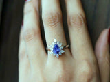 2.1ct Engagement Ring Pear Cut Blue Sapphire Halo Solitaire 14k WhiteGold Finish