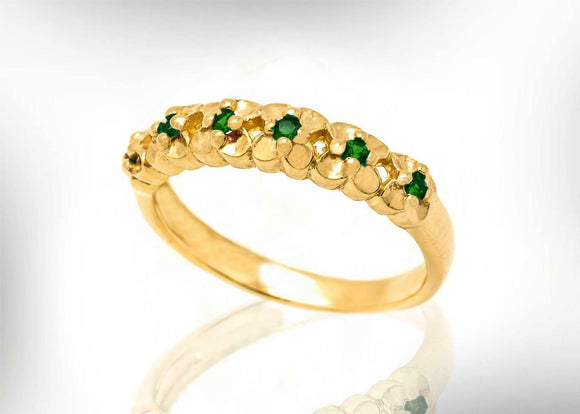 0.5ct Round Cut Green Emerald Floral Petite Wedding Band 14k Yellow Gold Finish