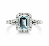 2ct Emerald Blue Aquamarine Halo Split Band Engagement Ring 14k White Gold Over