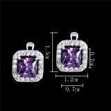 4Ct Princess Cut Purple Amethyst Diamond Halo Stud Earrings 18K White Gold Over