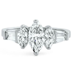 1.65ct Marquise Cut VVS1D Diamond Engagement Ring Trilogy 14k White Gold Finish