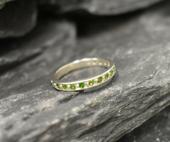 1ct Wedding Band Round Cut Green Peridot Half Eternity 14k White Gold Finish