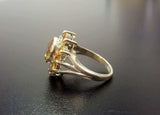 2.6ct Engagement Ring Oval Cut Yellow Citrine Floral Cluster 14k White Gold Over