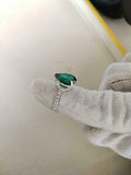 1.2ct Engagement Ring Pear Cut Green Emerald Diamond Accent 14k WhiteGold Finish