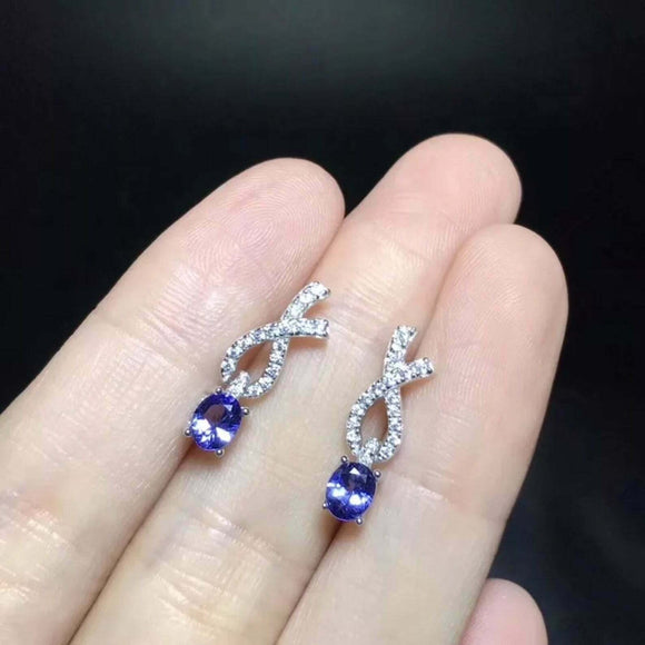 1ct Drop Earrings Oval Cut Blue Tanzanite Stylish Design 14k White Gold Finish