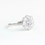 Floral Halo Engagement Ring 2.2ct Round Cut Diamond 14k White Gold Finish