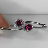 2ct Oval Round Pink Sapphire Halo Open Cuff Women Bracelet 14k White Gold Finish